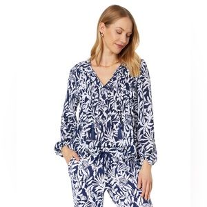 Lilly Pulitzer NWT $158 Marilina Long Sleeve Flocking to Paradise S Navy white